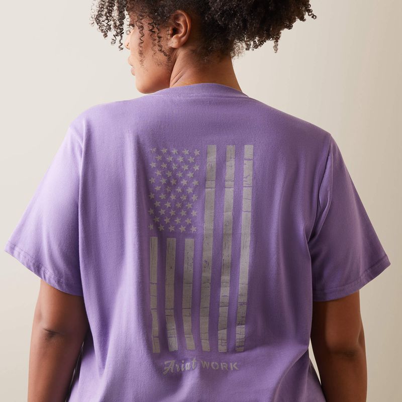 Ariat Rebar Cotton Strong American Flag Graphc T-Shirt Violette Femme | DTL-28606345