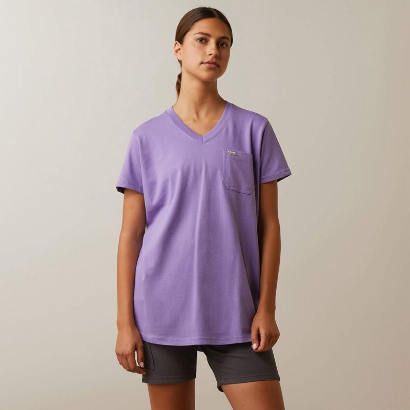 Ariat Rebar Cotton Strong American Flag Graphc T-Shirt Violette Femme | DTL-28606345