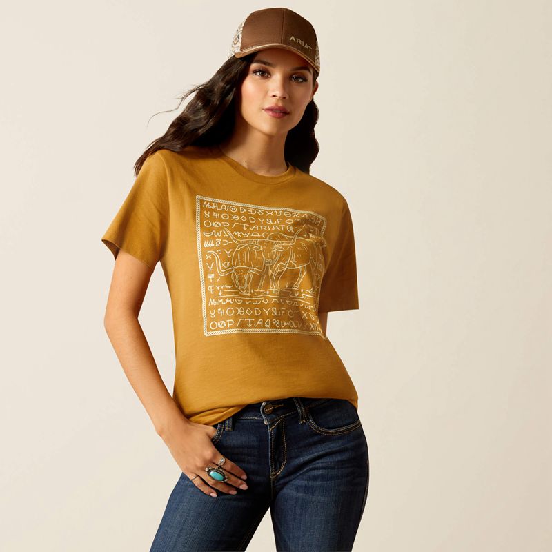 Ariat Longhorn Brand T-Shirt Doré Femme | CDV-35093275