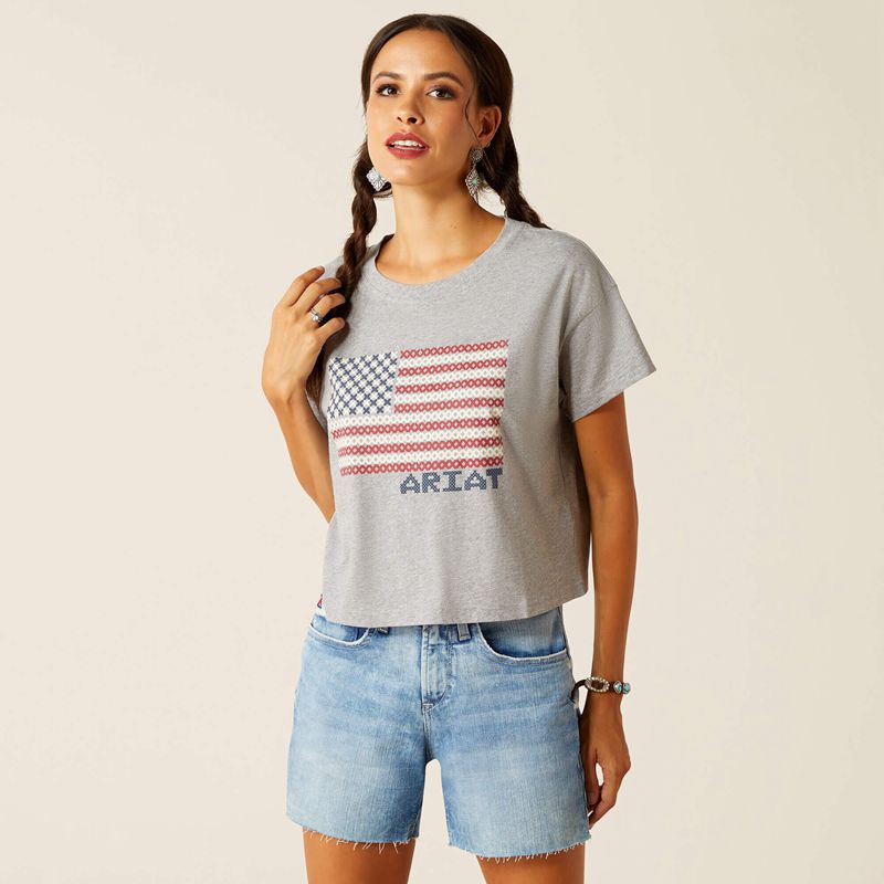 Ariat Homespun Flag T-Shirt Grise Femme | PBI-32033843