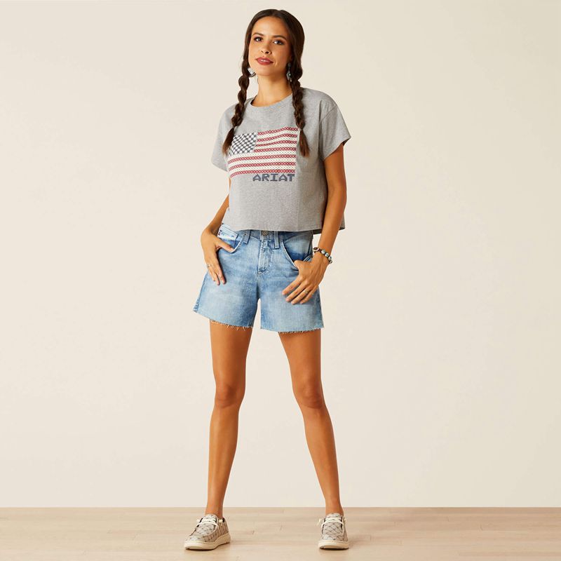 Ariat Homespun Flag T-Shirt Grise Femme | PBI-32033843