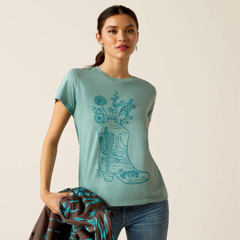 Ariat Garden Boot T-Shirt Bleu Femme | WLZ-53193408