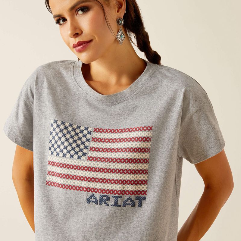 Ariat Homespun Flag T-Shirt Grise Femme | PBI-32033843