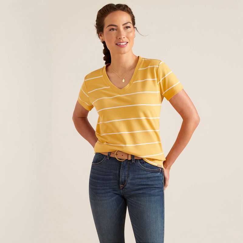 Ariat Fairford T-Shirt Ochre Stripe Femme | AYF-46432632