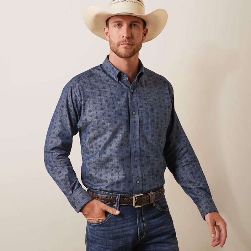 Ariat Noah Classic Fit Shirt Bleu Homme | LOU-60901307