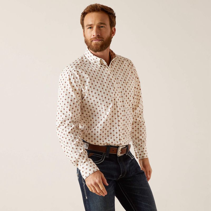 Ariat Naten Fitted Shirt White/White Homme | RAT-59376111