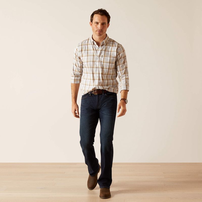 Ariat Napa Shirt Tan Check Homme | EPN-75467216