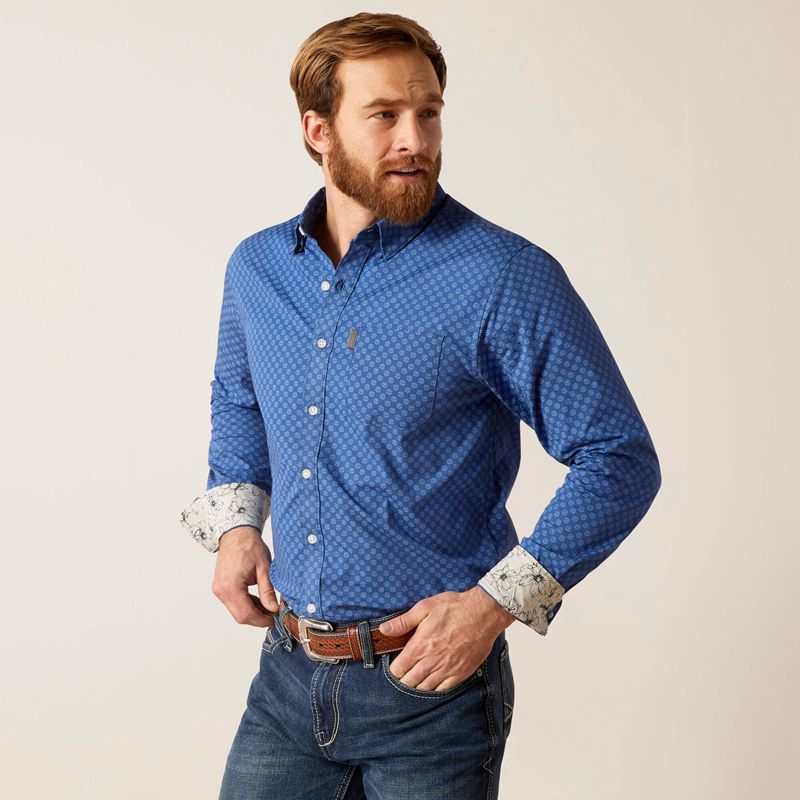 Ariat Maxwell Stretch Modern Fit Shirt Bleu Homme | USJ-75918219