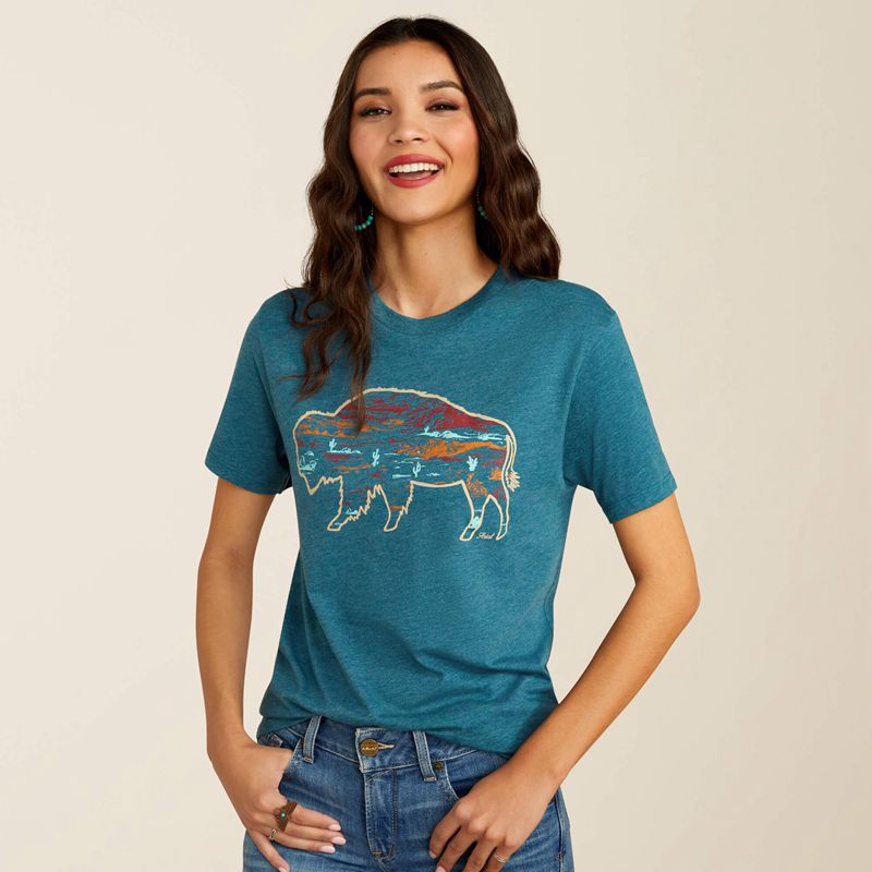 Ariat Bison Ranch T-Shirt Noir Femme | BVE-94027795