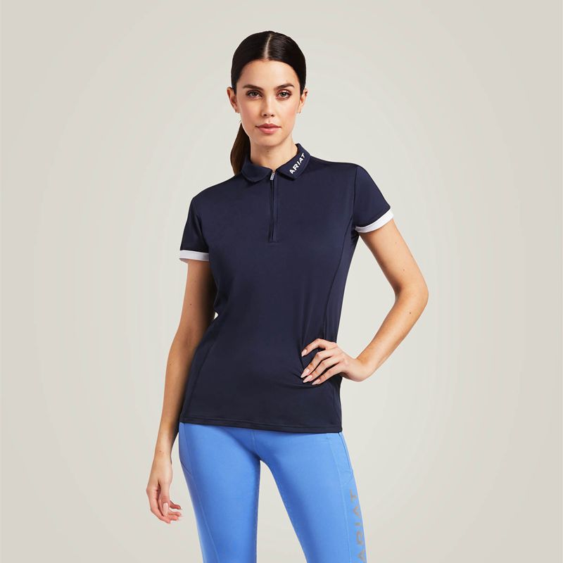 Ariat Bandera 1/4 Zip Polo Bleu Marine Femme | QRB-90568188