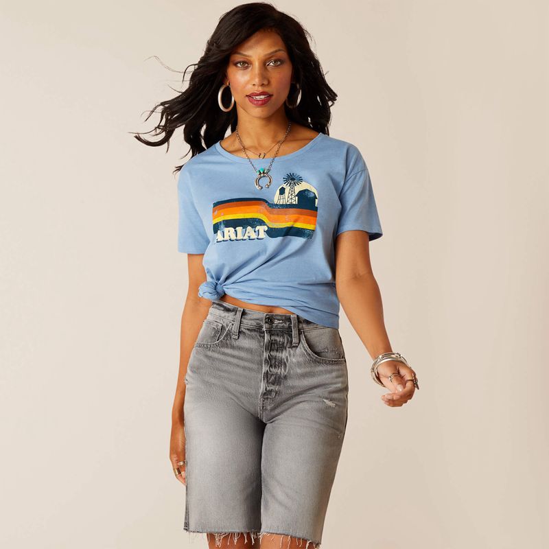 Ariat Acres T-Shirt Bleu Clair Femme | OHE-69404750