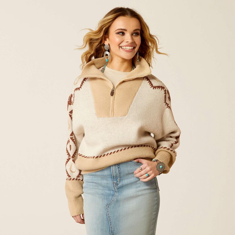 Ariat Wild West Sweater Blanche Femme | DQC-35435907