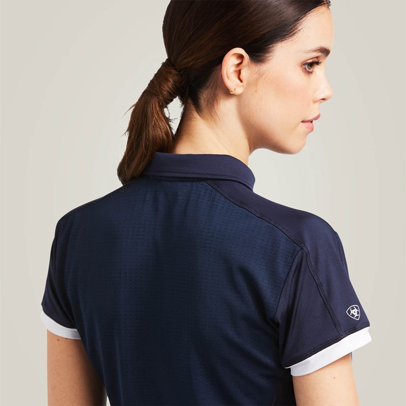 Ariat Bandera 1/4 Zip Polo Bleu Marine Femme | QRB-90568188