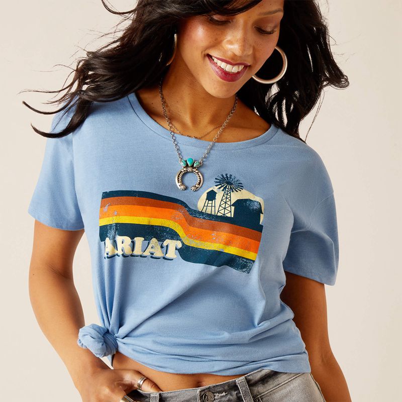 Ariat Acres T-Shirt Bleu Clair Femme | OHE-69404750