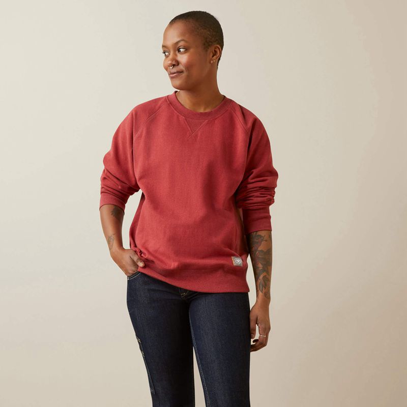 Ariat Rebar Workman Washed Fleece Sweatshirt Rouge Femme | IVM-63996115