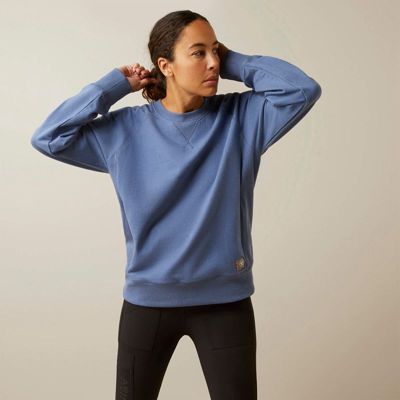 Ariat Rebar Workman Washed Fleece Sweatshirt Bleu Femme | GUS-04873901