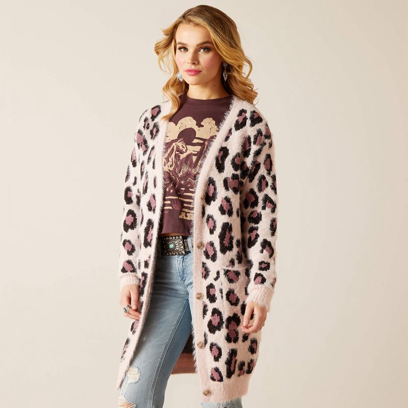 Ariat Pretty In Pink Sweater Rose Leopard Femme | GSI-69449754