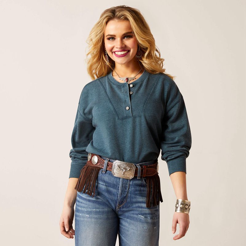 Ariat Ponderosa Crew Sweatshirt Reflecting Pond Femme | HRQ-51828207