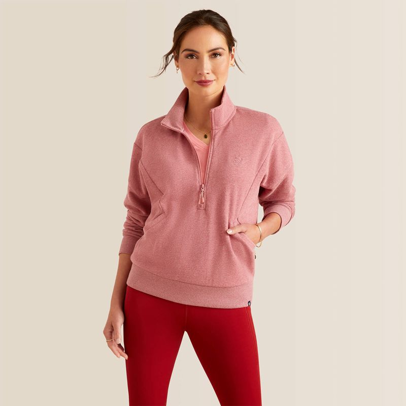 Ariat Friday Cotton 1/2 Zip Sweatshirt Rose Femme | DFR-72000015