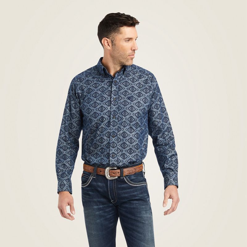 Ariat Keanu Classic Fit Shirt Bleu Homme | RIT-99153931