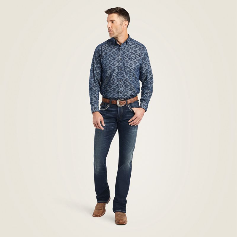 Ariat Keanu Classic Fit Shirt Bleu Homme | RIT-99153931