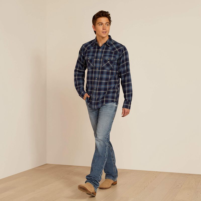 Ariat Hugo Retro Fit Shirt Bleu Homme | IVG-81714133