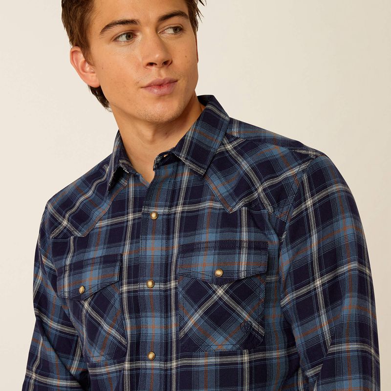 Ariat Hugo Retro Fit Shirt Bleu Homme | IVG-81714133