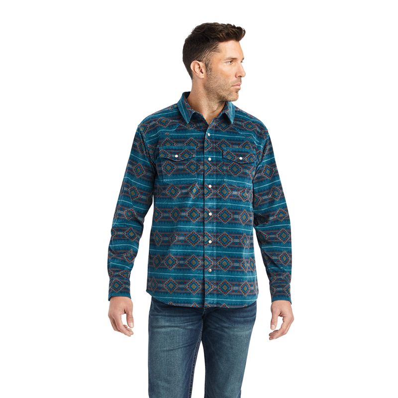 Ariat Hawkeye Corduroy Retro Fit Shirt Sylvan Teal Homme | PWW-84766435