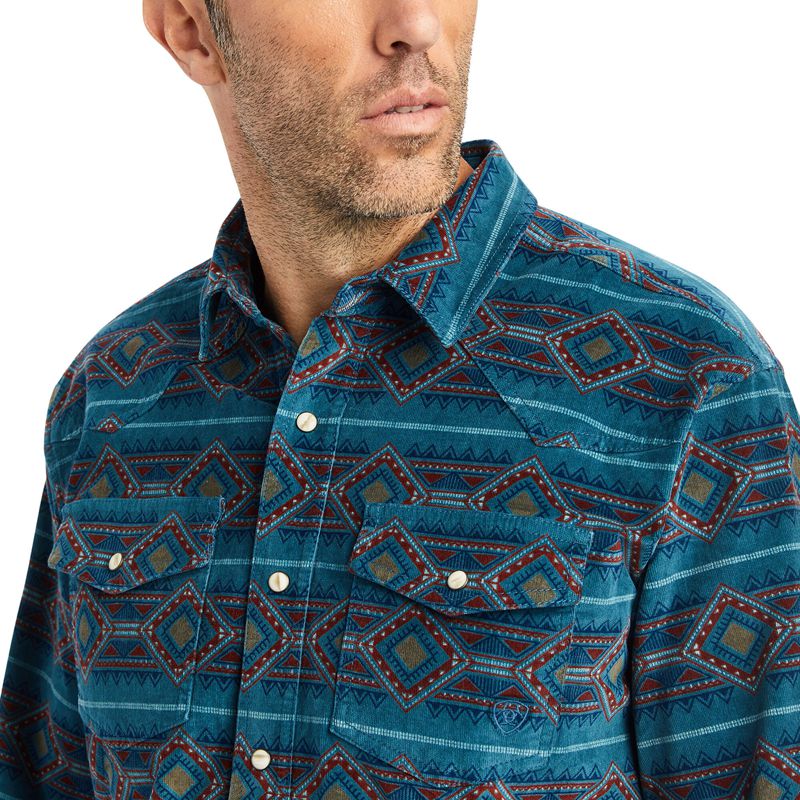 Ariat Hawkeye Corduroy Retro Fit Shirt Sylvan Teal Homme | PWW-84766435