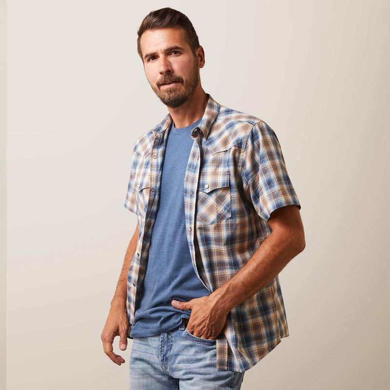 Ariat Hallwood Retro Fit Shirt Bleu Homme | YBT-94878386