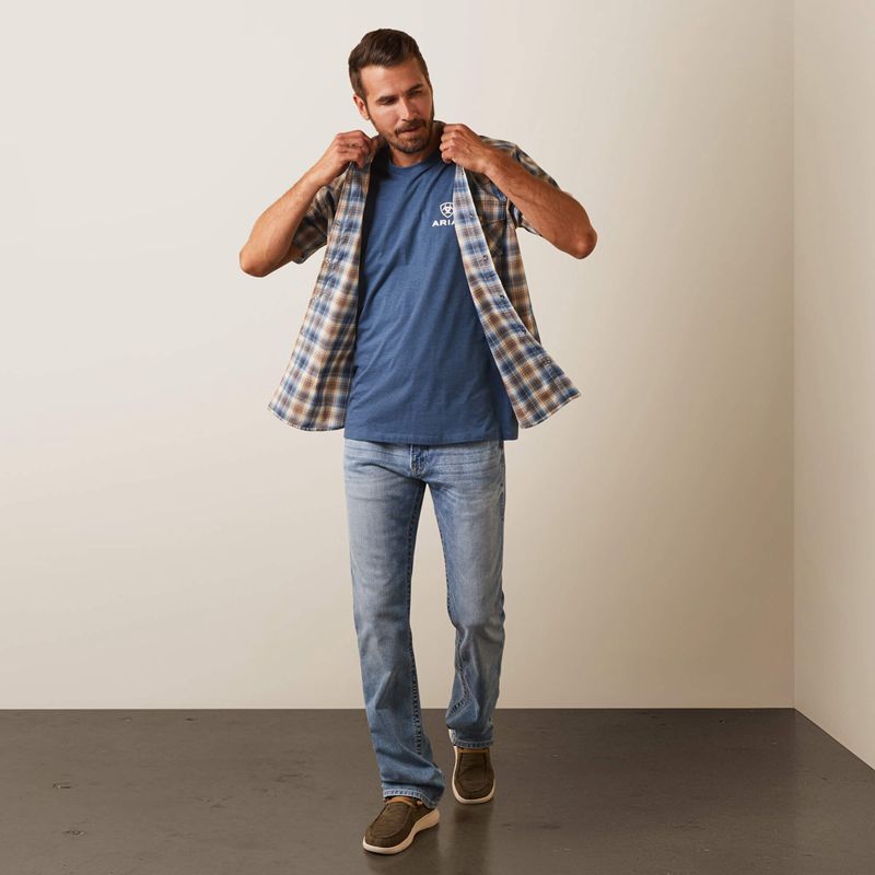 Ariat Hallwood Retro Fit Shirt Bleu Homme | YBT-94878386