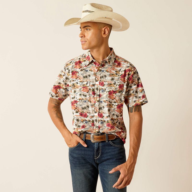 Ariat Hakeem Retro Fit Shirt Egret Homme | BJJ-80031127