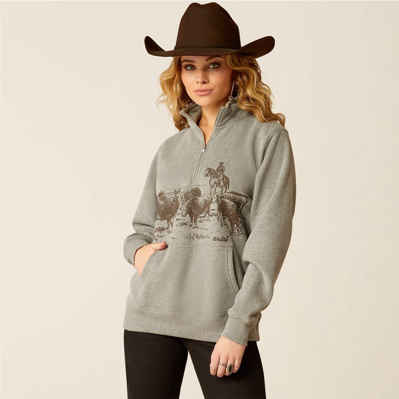 Ariat 1/2 Zip Sweatshirt Grise Femme | VNX-76516850