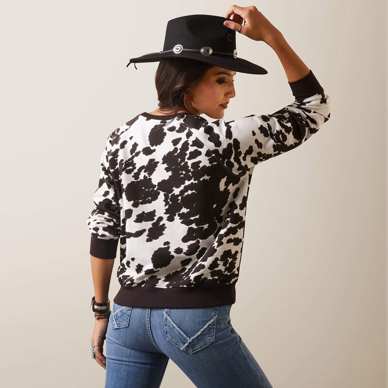 Ariat Real Hide Crew Sweatshirt Holstein Cow Print Femme | IJB-16044622