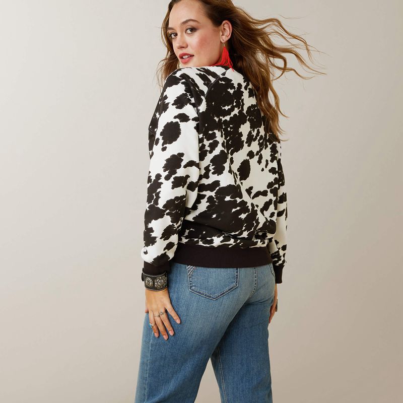 Ariat Real Hide Crew Sweatshirt Holstein Cow Print Femme | IJB-16044622