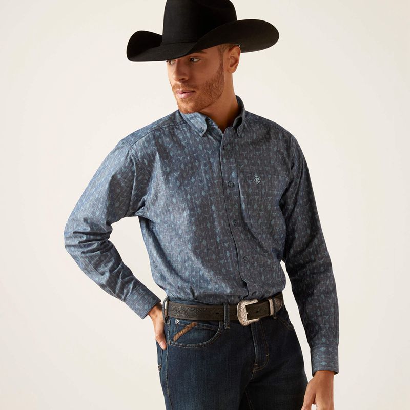 Ariat Graham Classic Fit Shirt Bleu Homme | AZL-88763714