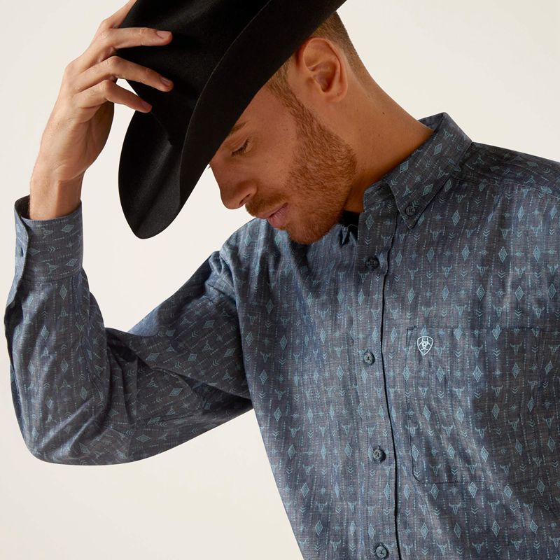 Ariat Graham Classic Fit Shirt Bleu Homme | AZL-88763714