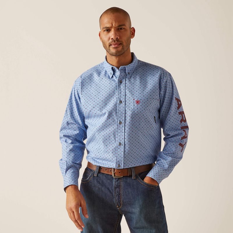 Ariat Fr Gunner Logo Durastretch Work Shirt Bleu Homme | LBY-06804626