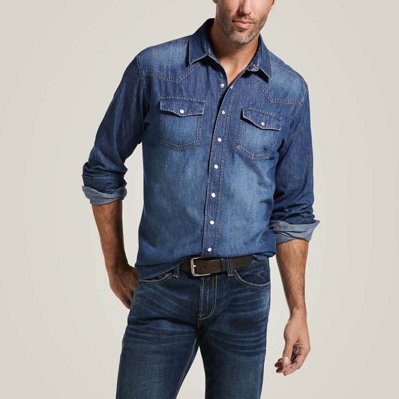 Ariat Denim Retro Fit Shirt Stone Homme | EAX-80653426