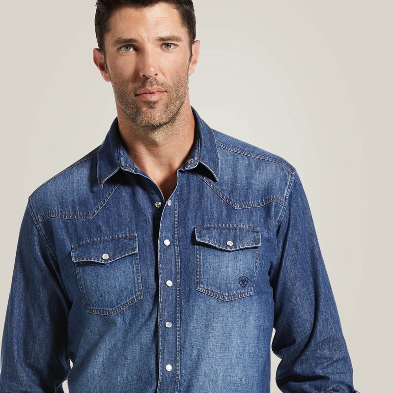 Ariat Denim Retro Fit Shirt Stone Homme | EAX-80653426