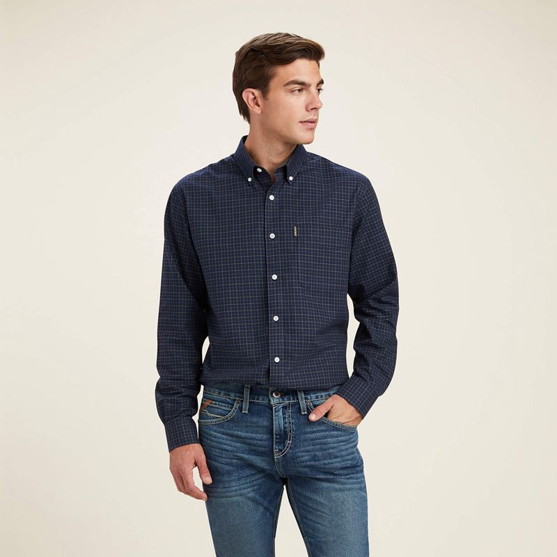 Ariat Clement Shirt Bleu Marine Homme | FQX-35205858