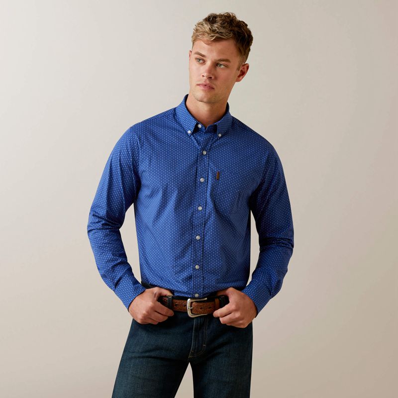 Ariat Ditsy Stretch Modern Fit Shirt Bleu Homme | JMM-98753186