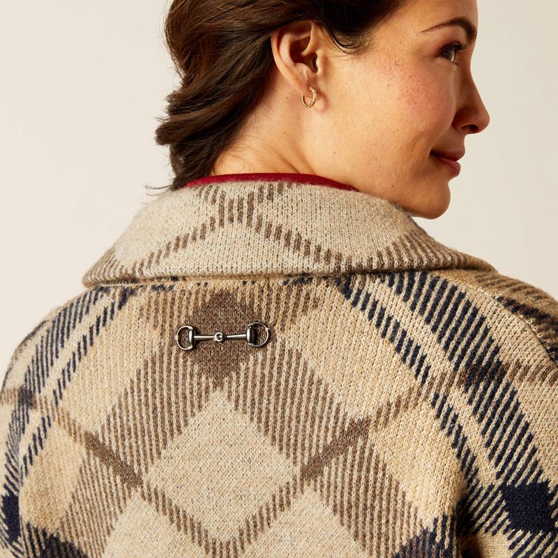 Ariat Ballston Cardigan Oatmeal Plaid Femme | VZU-68982348