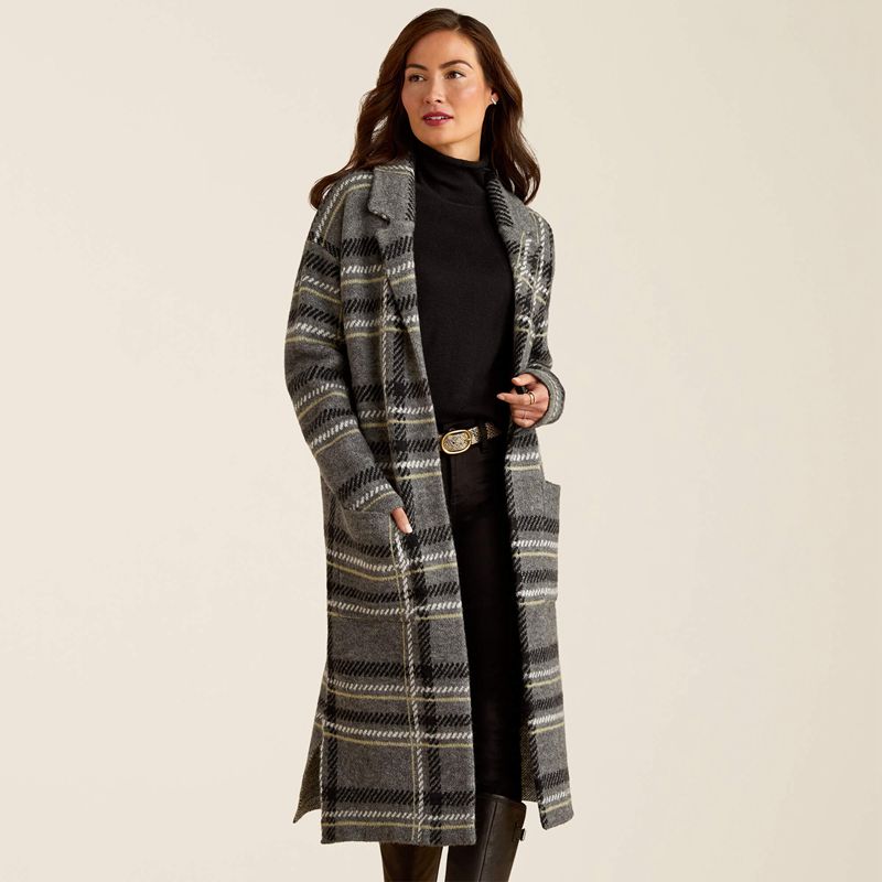 Ariat Ballston Cardigan Charcoal Plaid Femme | ZPV-40724026