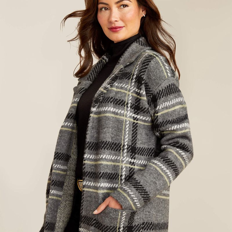 Ariat Ballston Cardigan Charcoal Plaid Femme | ZPV-40724026