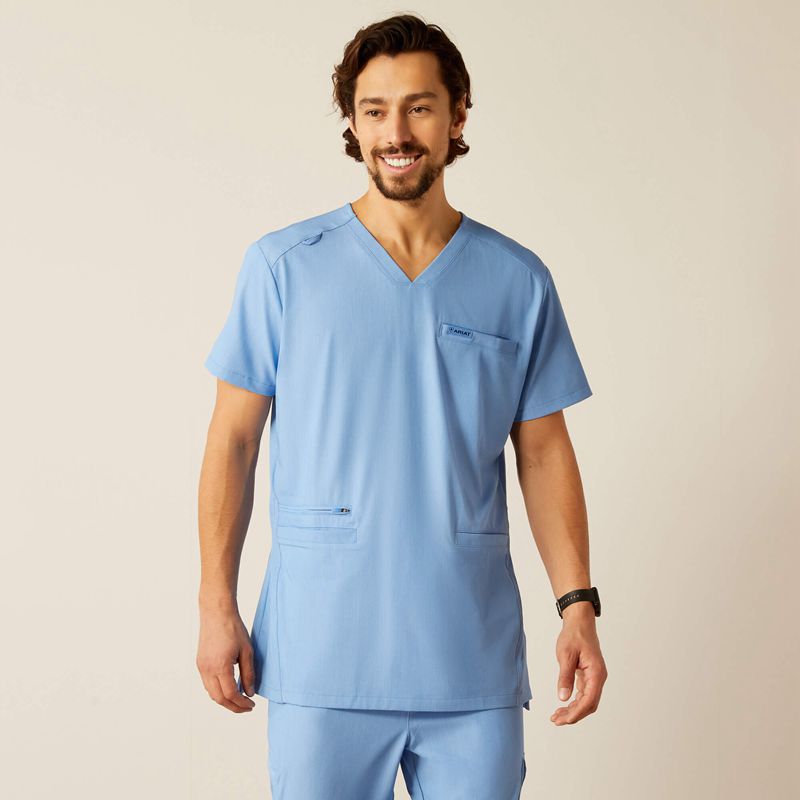 Ariat Derham 6 Pocket Scrub Top Bleu Clair Homme | FDM-96641991