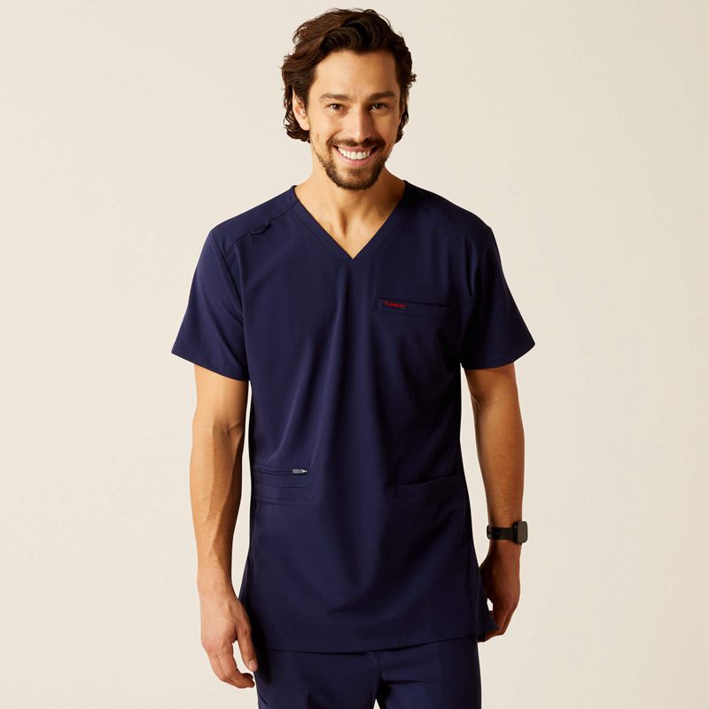 Ariat Derham 6 Pocket Scrub Top Bleu Marine Homme | TLS-84492300