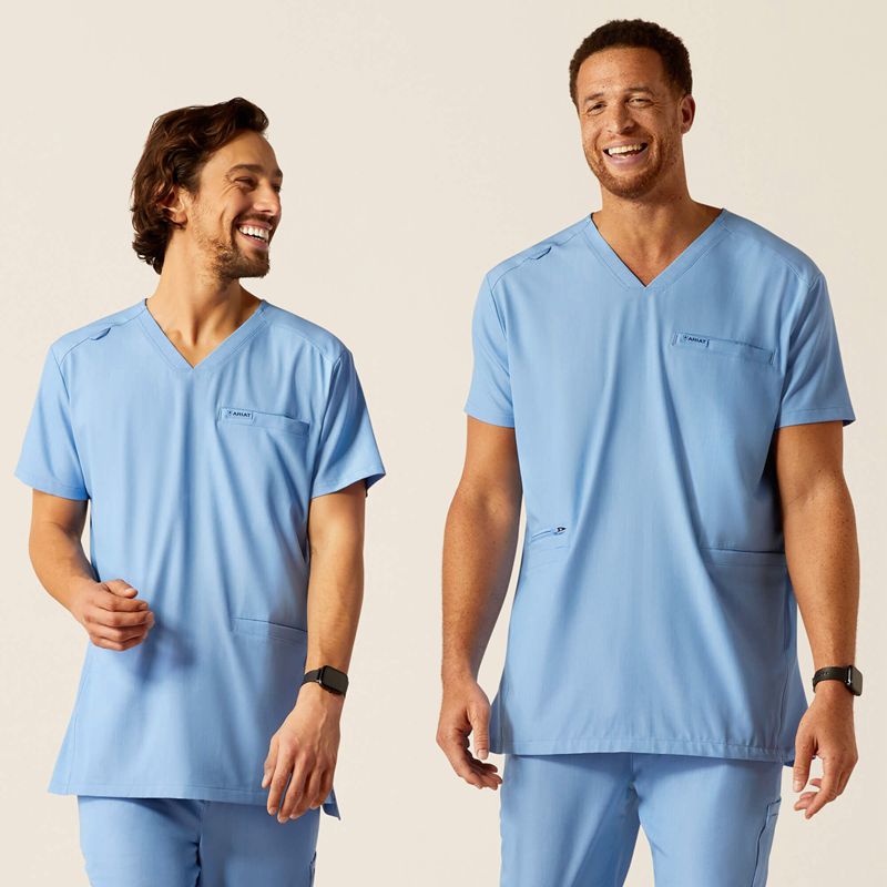 Ariat Derham 6 Pocket Scrub Top Bleu Clair Homme | FDM-96641991