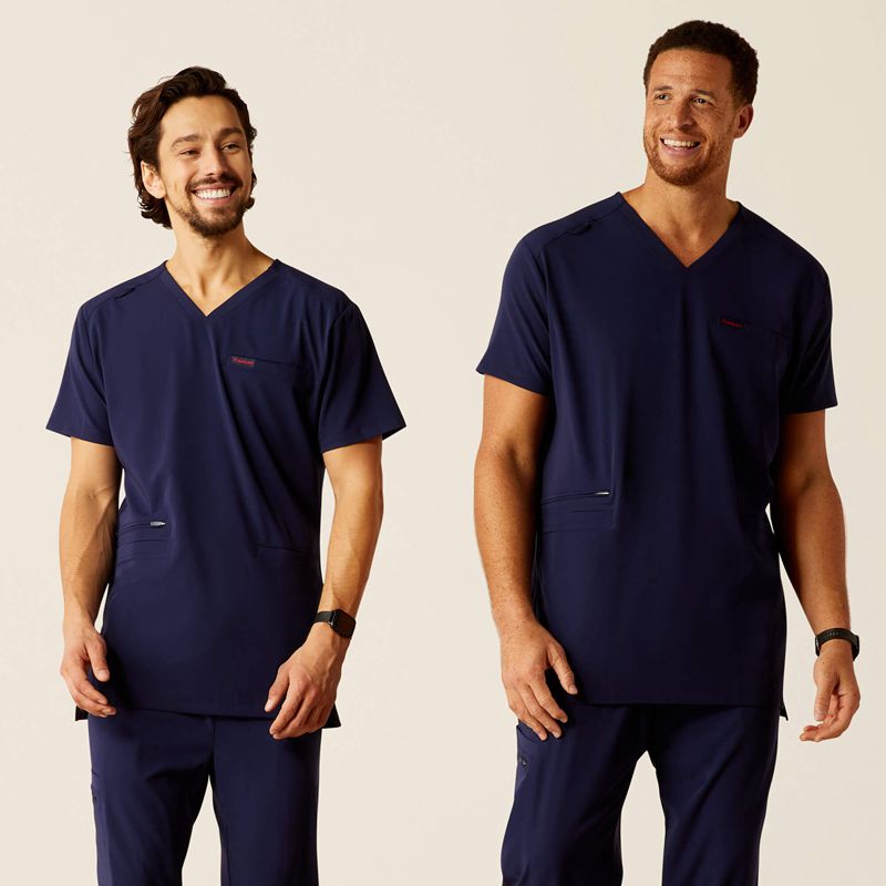 Ariat Derham 6 Pocket Scrub Top Bleu Marine Homme | TLS-84492300