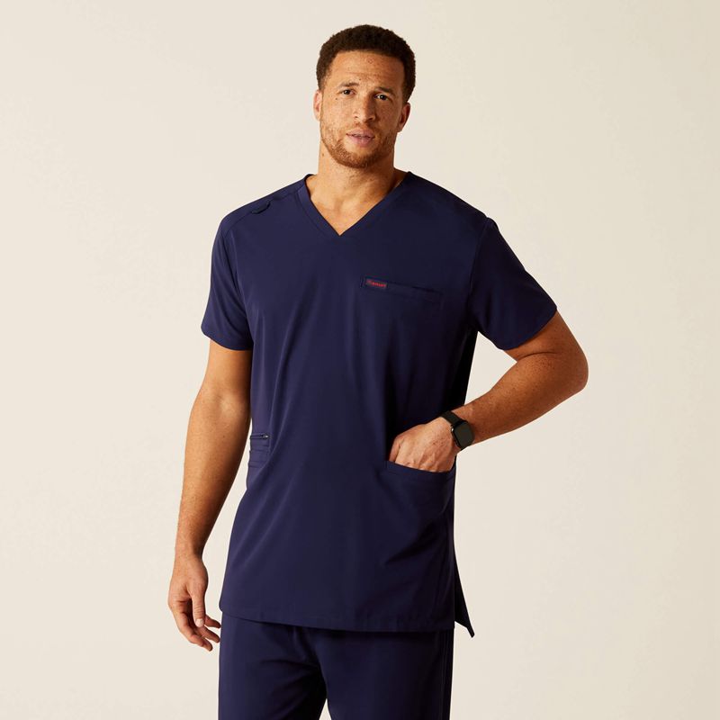 Ariat Derham 6 Pocket Scrub Top Bleu Marine Homme | TLS-84492300